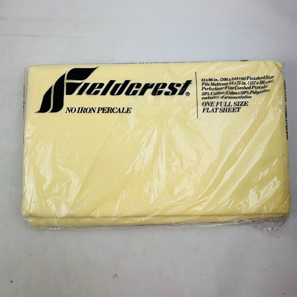 Vintage Fieldcrest Full Flat Sheet Yellow 180 Thread Count No Iron Percale USA